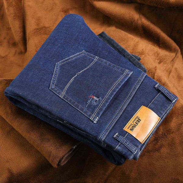 plush 2021 winter warm 's pants slim straight elastic friendly jeans men, Blue 
plush 2021 winter warm 's pants slim straight elastic friendly jeans men, Blue
