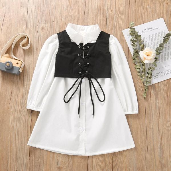 clothing sets 2021 2pcs kids summer outfit, solid color lapel long sleeves shirt dress + tied cross straps waistcoat for girls, 1-6 years, White
clothing sets 2021 2pcs kids summer outfit, solid color lapel long sleeves shirt dress + tied cross straps waistcoat for girls, 1-6 years, White