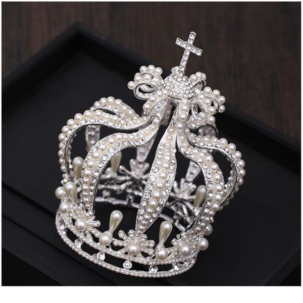bridal crown headdress baroque crystal pearl crown gold round crown queen tiara jewelry party wedding hair acc jllzdd, Silver
bridal crown headdress baroque crystal pearl crown gold round crown queen tiara jewelry party wedding hair acc jllzdd, Silver