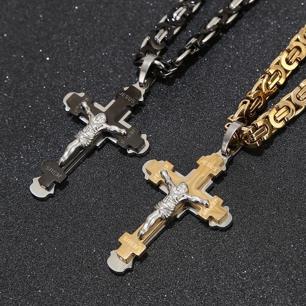 chains fashion stainless steel two-tone cross pendant necklace with byzantine chain for men boy 8.5mm width, Silver
chains fashion stainless steel two-tone cross pendant necklace with byzantine chain for men boy 8.5mm width, Silver