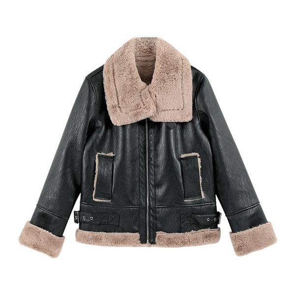 women's leather & faux fashion fur coat women jacket autumn winter warm plush thick outerwear ladies wool collar zipper basic jackets, Black
women's leather & faux fashion fur coat women jacket autumn winter warm plush thick outerwear ladies wool collar zipper basic jackets, Black