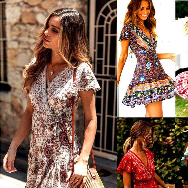 vintage women short sleeve wrap boho floral mini dress ladies summer sundress holiday v neck short sleeve print dress, Black;gray
vintage women short sleeve wrap boho floral mini dress ladies summer sundress holiday v neck short sleeve print dress, Black;gray