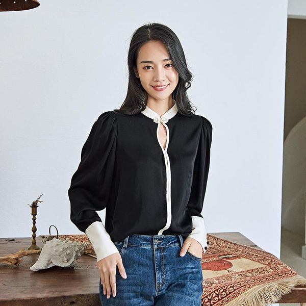 women's blouses & shirts 2021 high grade mulberry silk long sleeve t-shirt stand-up collar for women sping autumn summer temperament re, White
women's blouses & shirts 2021 high grade mulberry silk long sleeve t-shirt stand-up collar for women sping autumn summer temperament re, White