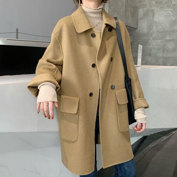 women's wool & blends 2021 women cashmere coat elegant turn down collar woolen loose cardigan winter warm casaco feminino y489, Black
women's wool & blends 2021 women cashmere coat elegant turn down collar woolen loose cardigan winter warm casaco feminino y489, Black