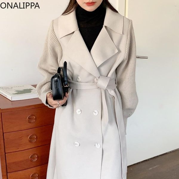 women's wool & blends onalippa women 2021 autumn winter elegant temperament lapel sweater sleeve stitching design lace-up double-breast, Black
women's wool & blends onalippa women 2021 autumn winter elegant temperament lapel sweater sleeve stitching design lace-up double-breast, Black