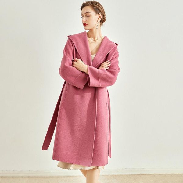 women's wool & blends fashion hooded double-sided woolen coat european style long sleeve lace up women mid-length overcoat solid turn d, Black
women's wool & blends fashion hooded double-sided woolen coat european style long sleeve lace up women mid-length overcoat solid turn d, Black
