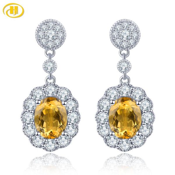 dangle & chandelier natural citrine sterling silver women's earring 7 carats yellow crystal excellent cutting jewelry fine