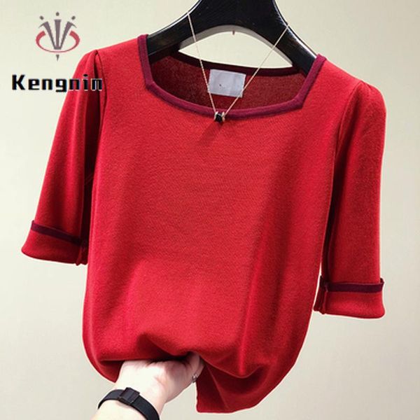 women's t-shirt 2021 summer women simple solid color knitted ladies pullovers square collar half sleeve female colthing size ks622, White
women's t-shirt 2021 summer women simple solid color knitted ladies pullovers square collar half sleeve female colthing size ks622, White