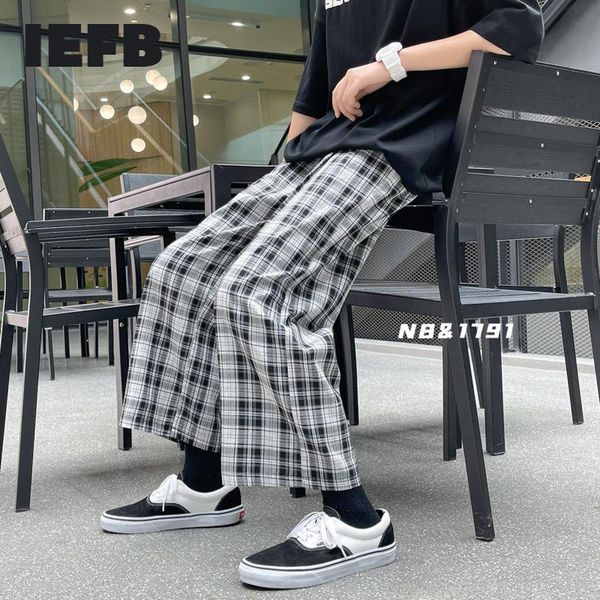 men's pants iefb summer lattice loose wide leg 2021 drawstring elastic waist causal vintage green blue straight trousers, Black
men's pants iefb summer lattice loose wide leg 2021 drawstring elastic waist causal vintage green blue straight trousers, Black