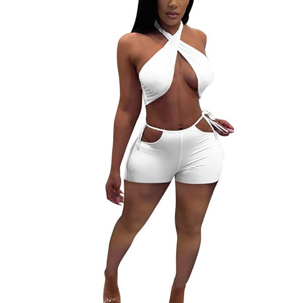 women's tracksuits 2pcs summer outfit solid color cross halter neck crop tied hollow-out shorts for girls 3 colors, Gray
women's tracksuits 2pcs summer outfit solid color cross halter neck crop tied hollow-out shorts for girls 3 colors, Gray