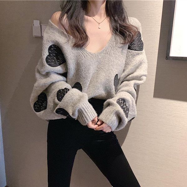 women's sweaters love pattern swetaer vintage loose v-neck daily oversized cropped pullovers women jumper solid color knitted, White;black
women's sweaters love pattern swetaer vintage loose v-neck daily oversized cropped pullovers women jumper solid color knitted, White;black