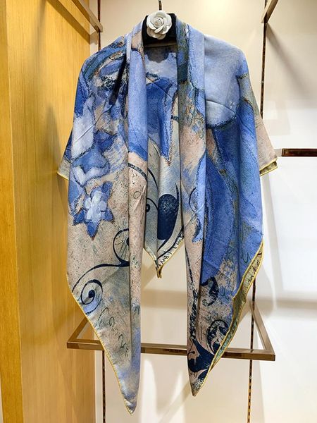 scarves high-end elegant women oil painting series double-sided printing quality silk cashmere hand-rolled large square scarf shawl, Blue;gray
scarves high-end elegant women oil painting series double-sided printing quality silk cashmere hand-rolled large square scarf shawl, Blue;gray