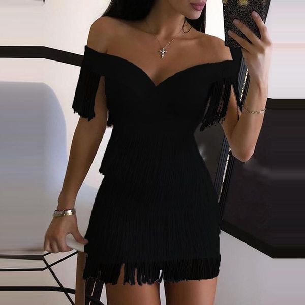 casual dresses off shoulder v neck women slim dress elegant spring office lady solid tassel mini sleeveless femme party, Black;gray
casual dresses off shoulder v neck women slim dress elegant spring office lady solid tassel mini sleeveless femme party, Black;gray