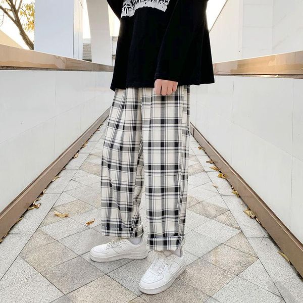 men's pants cotton plaid fashion retro casual men streetwear korean loose hip-hop straight wide-leg mens trousers, Black
men's pants cotton plaid fashion retro casual men streetwear korean loose hip-hop straight wide-leg mens trousers, Black