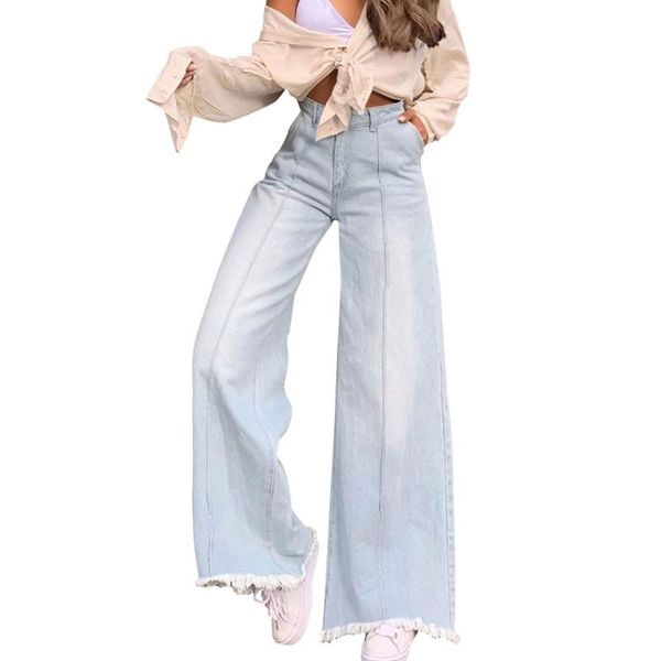 women's jeans women autumn pocket solid color high-waist casual wide-leg denim pants with frayed hem for girls light blue
women's jeans women autumn pocket solid color high-waist casual wide-leg denim pants with frayed hem for girls light blue