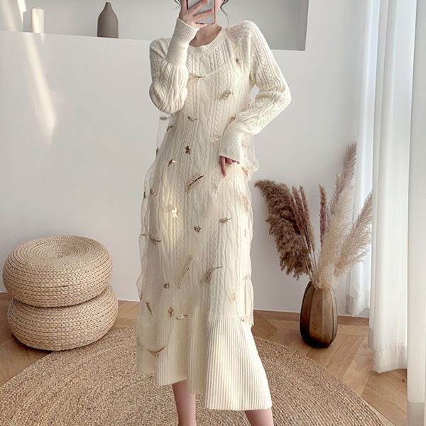2021 new autumn winter designer french retro girls korean style women knitted sweater warm long vestidos robe 1ed4, Black;gray
2021 new autumn winter designer french retro girls korean style women knitted sweater warm long vestidos robe 1ed4, Black;gray
