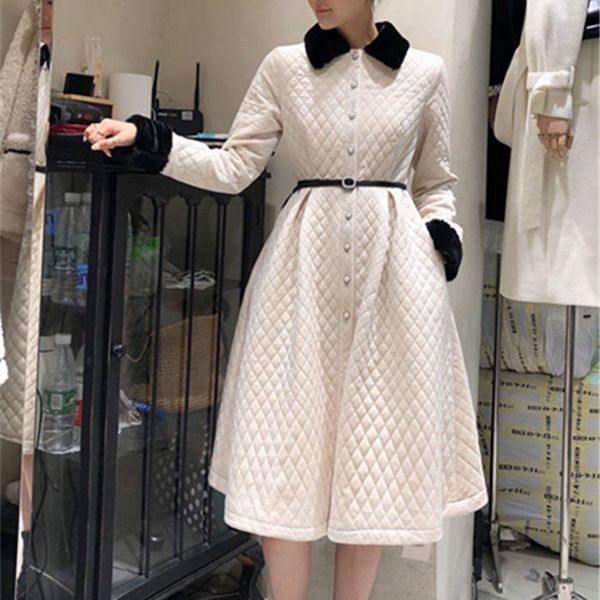 women french winter long new temperament diamond lattice thick parkas dress velvet pearl button fur collar vestidos, Black;gray
women french winter long new temperament diamond lattice thick parkas dress velvet pearl button fur collar vestidos, Black;gray