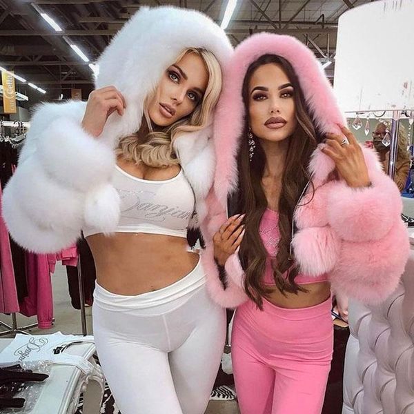 women's fur & faux fashion winter cropped coat with a hood short plush female fake woman furry jacket vintage, Black
women's fur & faux fashion winter cropped coat with a hood short plush female fake woman furry jacket vintage, Black