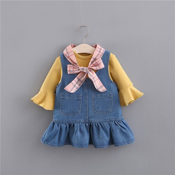 2021 new children's clothing for baby girls denim strap skirt spring autumn long sleeve t-shirt casual two piece sets toddler party sui, White
2021 new children's clothing for baby girls denim strap skirt spring autumn long sleeve t-shirt casual two piece sets toddler party sui, White