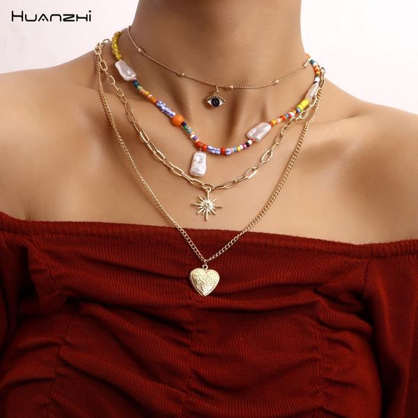 pendant necklaces huanzhi 2021 bohemia multi-layer colorful beads devil's eyes heart metal necklace for ladies girls summer party jewel, Silver
pendant necklaces huanzhi 2021 bohemia multi-layer colorful beads devil's eyes heart metal necklace for ladies girls summer party jewel, Silver