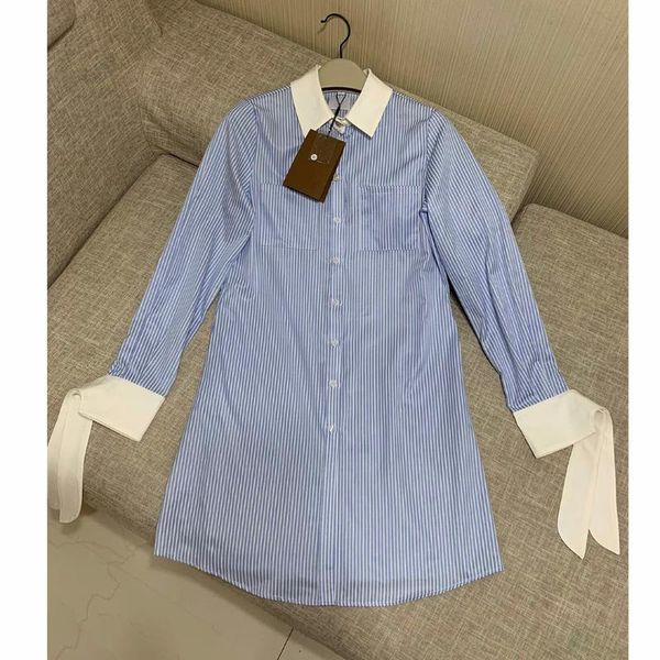 casual dresses spring blue stripes shirt dress women lapel long sleeve ribbon patchwork office lady high-end straight, Black;gray 
casual dresses spring blue stripes shirt dress women lapel long sleeve ribbon patchwork office lady high-end straight, Black;gray