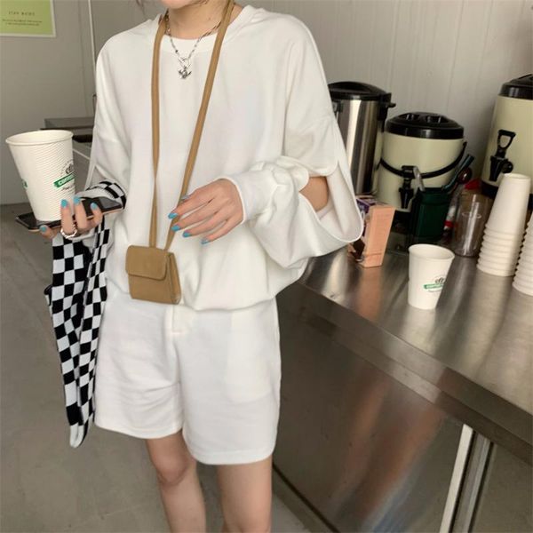 women's tracksuits autumn two-piece suit lazy korean style sleeves hollow sweater + fashionable high waist slim loose shorts, Gray
women's tracksuits autumn two-piece suit lazy korean style sleeves hollow sweater + fashionable high waist slim loose shorts, Gray