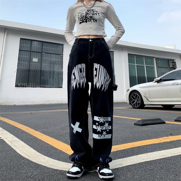 women's jeans high street personality five-pointed star print trend loose straight casual trousers pants, Blue
women's jeans high street personality five-pointed star print trend loose straight casual trousers pants, Blue