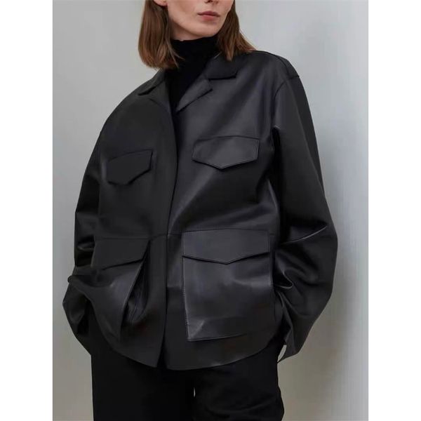 leather pocket loose leather clothes nordic minority design work style personalized fashion motorcycle jacket short coat, Black
leather pocket loose leather clothes nordic minority design work style personalized fashion motorcycle jacket short coat, Black