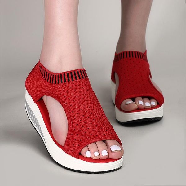 women summer sandals slip on wedges platform ladies low heels open toe shoes knitting female fashion comfort woman footwear, Black
women summer sandals slip on wedges platform ladies low heels open toe shoes knitting female fashion comfort woman footwear, Black