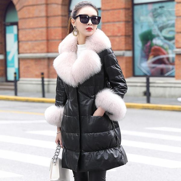 women's leather & faux winter down 2021 jacket women fur collar 100% sheepskin coat korean jackets mf92021, Black
women's leather & faux winter down 2021 jacket women fur collar 100% sheepskin coat korean jackets mf92021, Black