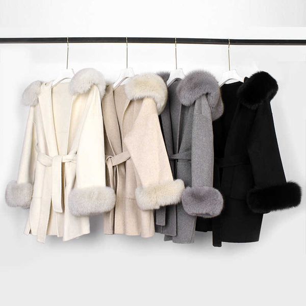 2021 real fur coat winter jacket women natural fox fur collar cuffs hood cashmere wool woolen oversize ladies outerwear, Black
2021 real fur coat winter jacket women natural fox fur collar cuffs hood cashmere wool woolen oversize ladies outerwear, Black