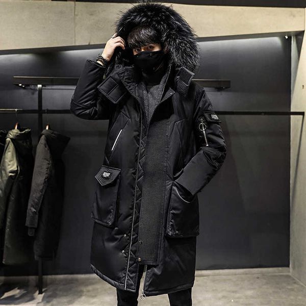 fashionable men's white duck down coat, thick and long hooded parker new 2021 winter series, Black;white
fashionable men's white duck down coat, thick and long hooded parker new 2021 winter series, Black;white