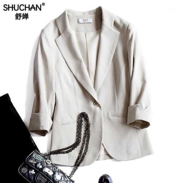 women's suits & blazers shuchan cotton linen women single button blazer three quarter sleeve feminino slim female causal jackets z-7618, White;black
women's suits & blazers shuchan cotton linen women single button blazer three quarter sleeve feminino slim female causal jackets z-7618, White;black