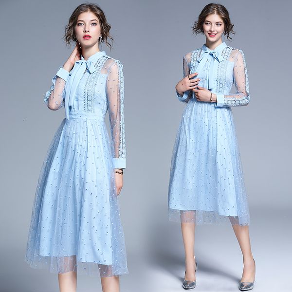 2021 new spring runway women casual mesh bow neck fashion lace patchwork mid-calf a-line elegant office lady work 6uj7, Black;gray
2021 new spring runway women casual mesh bow neck fashion lace patchwork mid-calf a-line elegant office lady work 6uj7, Black;gray