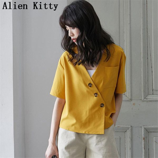 women's blouses & shirts alien kitty chic 2021 summer korea short sleeves all-match elegant style casual women sweet simple loose fresh, White
women's blouses & shirts alien kitty chic 2021 summer korea short sleeves all-match elegant style casual women sweet simple loose fresh, White