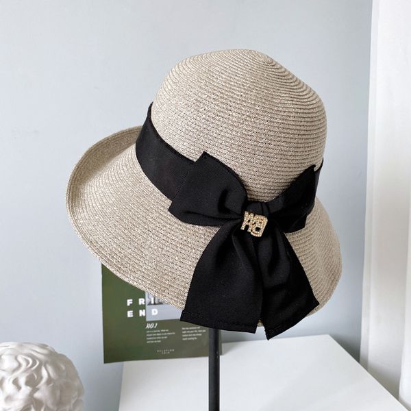 big hat chao brand alexander fisherman's female summer sun protection straw water drill wang versatile bow basin, Blue;gray
big hat chao brand alexander fisherman's female summer sun protection straw water drill wang versatile bow basin, Blue;gray