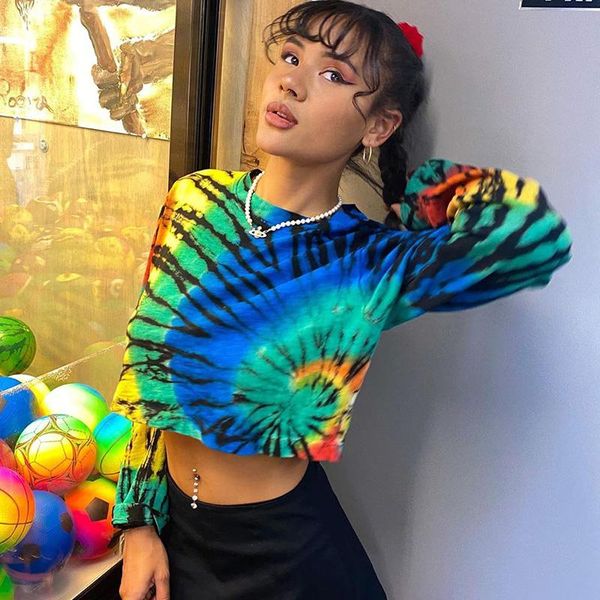 women's t-shirt fashion tie dyeing long sleeve t-shirts women tees fall casual ladies round collar loose crop streetwear, White
women's t-shirt fashion tie dyeing long sleeve t-shirts women tees fall casual ladies round collar loose crop streetwear, White