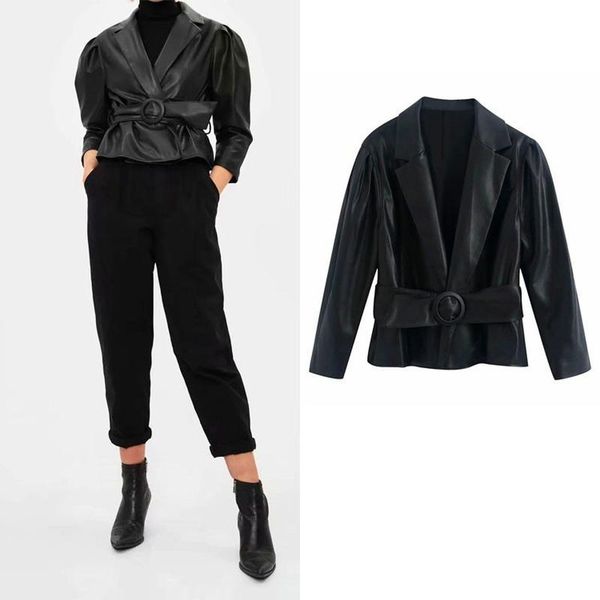 women's suits & blazers british style pu leather black blazer suit with belt women commute casual short autumn winter fashion faux coat, White;black
women's suits & blazers british style pu leather black blazer suit with belt women commute casual short autumn winter fashion faux coat, White;black