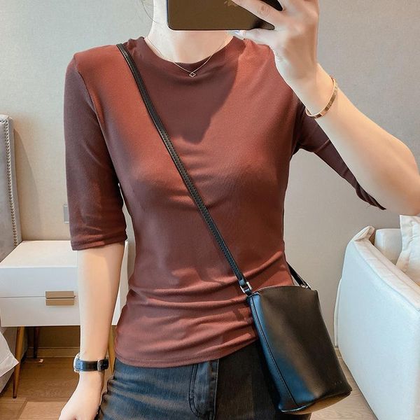 women's t-shirt spring 2021 slim cotton sleeve fashion all-match five-point bottoming shirt top, White
women's t-shirt spring 2021 slim cotton sleeve fashion all-match five-point bottoming shirt top, White