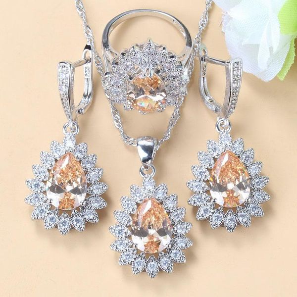wedding jewelry sets fashion vintage 925 silver champagne cubic zircon water drop women costume dangle earrings and ring, Slivery;golden
wedding jewelry sets fashion vintage 925 silver champagne cubic zircon water drop women costume dangle earrings and ring, Slivery;golden