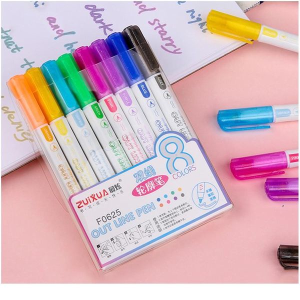 8 colors outline metallic markers, double line magic shimmer paint pens set for kids adults drawing art signature color qylspm
8 colors outline metallic markers, double line magic shimmer paint pens set for kids adults drawing art signature color qylspm