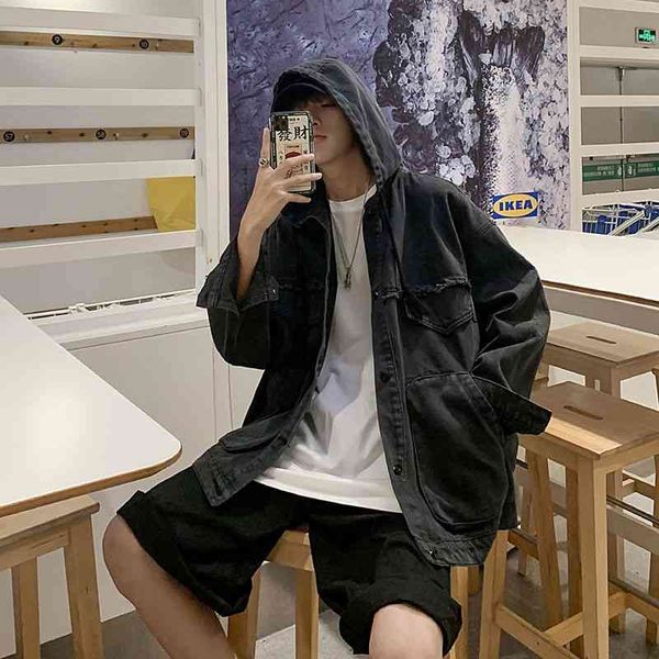 men's jackets korean hooded denim fashion solid color casual retro mens streetwear loose hip-hop bomber men 1jo6, Black;brown
men's jackets korean hooded denim fashion solid color casual retro mens streetwear loose hip-hop bomber men 1jo6, Black;brown