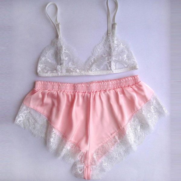 lace transparent pajamas elastic navy pink sling summer lace satin shorts pajamas underwear casual set, White;black 
lace transparent pajamas elastic navy pink sling summer lace satin shorts pajamas underwear casual set, White;black