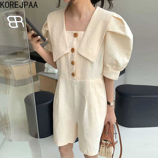 korejpaa women jumpsuits summer korean chic girl simple lapel single-breasted pockets loose high waist puff sleeve jumpsuit 210526, Black;white
korejpaa women jumpsuits summer korean chic girl simple lapel single-breasted pockets loose high waist puff sleeve jumpsuit 210526, Black;white