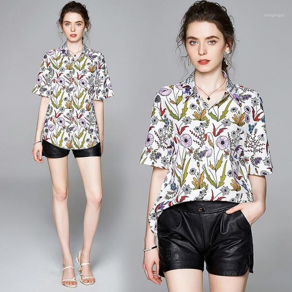 women casual flower print blouse shirt short sleeve office elegant plus size female oversized chiffon blusa feminina women's blouses &, White 
women casual flower print blouse shirt short sleeve office elegant plus size female oversized chiffon blusa feminina women's blouses &, White