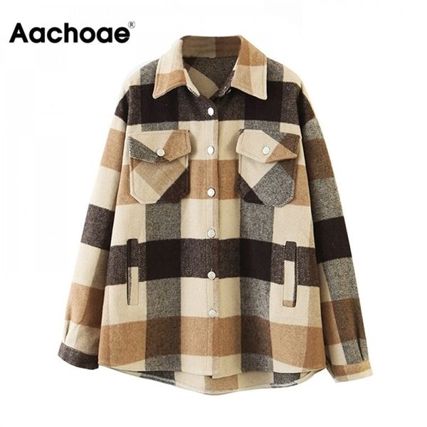 aachoae loose casual wool plaid jacket women turn down collar fashion coat with pockets autumn long sleeve ladies jackets coats 211117, Black;brown
aachoae loose casual wool plaid jacket women turn down collar fashion coat with pockets autumn long sleeve ladies jackets coats 211117, Black;brown