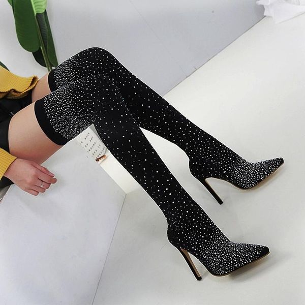 boots 2021 women's high knee shoes female rhinestone crystal thight ladies sock botas elastic heels, Black
boots 2021 women's high knee shoes female rhinestone crystal thight ladies sock botas elastic heels, Black