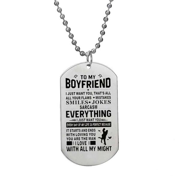 pendant necklaces stainless steel dog tag to my boyfriend necklace women men lovers couples jewelry valentine's day gifts accessories, Silver
pendant necklaces stainless steel dog tag to my boyfriend necklace women men lovers couples jewelry valentine's day gifts accessories, Silver