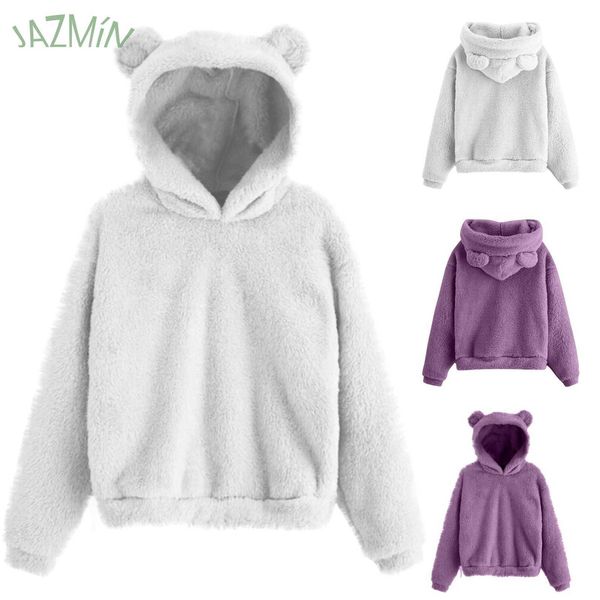 women's long sleeved hooded sweatshirt, plush clothing, lovely and casual, unified color, warm in winter, Black;brown
women's long sleeved hooded sweatshirt, plush clothing, lovely and casual, unified color, warm in winter, Black;brown