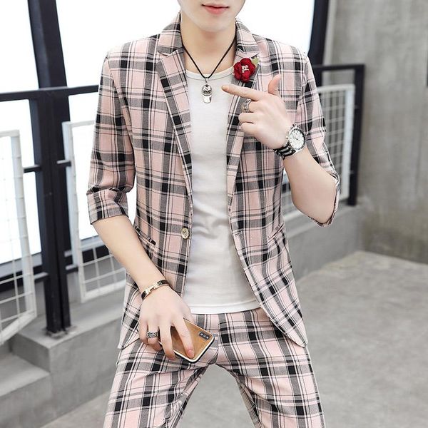 men's suits & blazers spring 2021 suit set two piece young korean fit man groom wedding dress plaid british style, White;black
men's suits & blazers spring 2021 suit set two piece young korean fit man groom wedding dress plaid british style, White;black